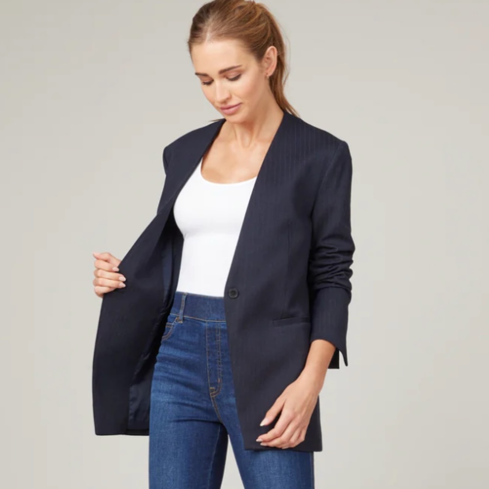 SPANX The Perfect Oversized Blazer navy / grey pinstriped NWT. XL